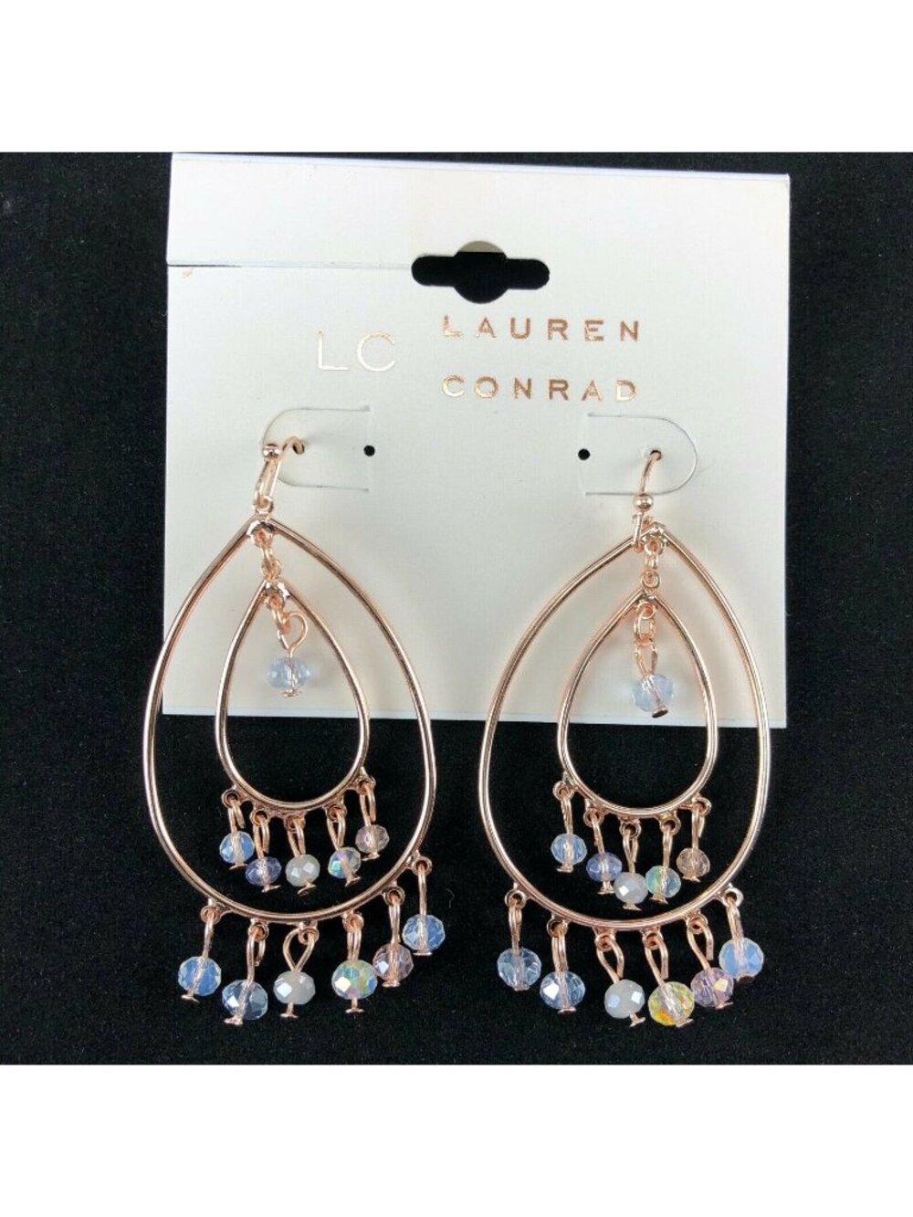 LC Lauren Conrad Earrings Copper-tone Dangle s with Milky Iridescent Beads